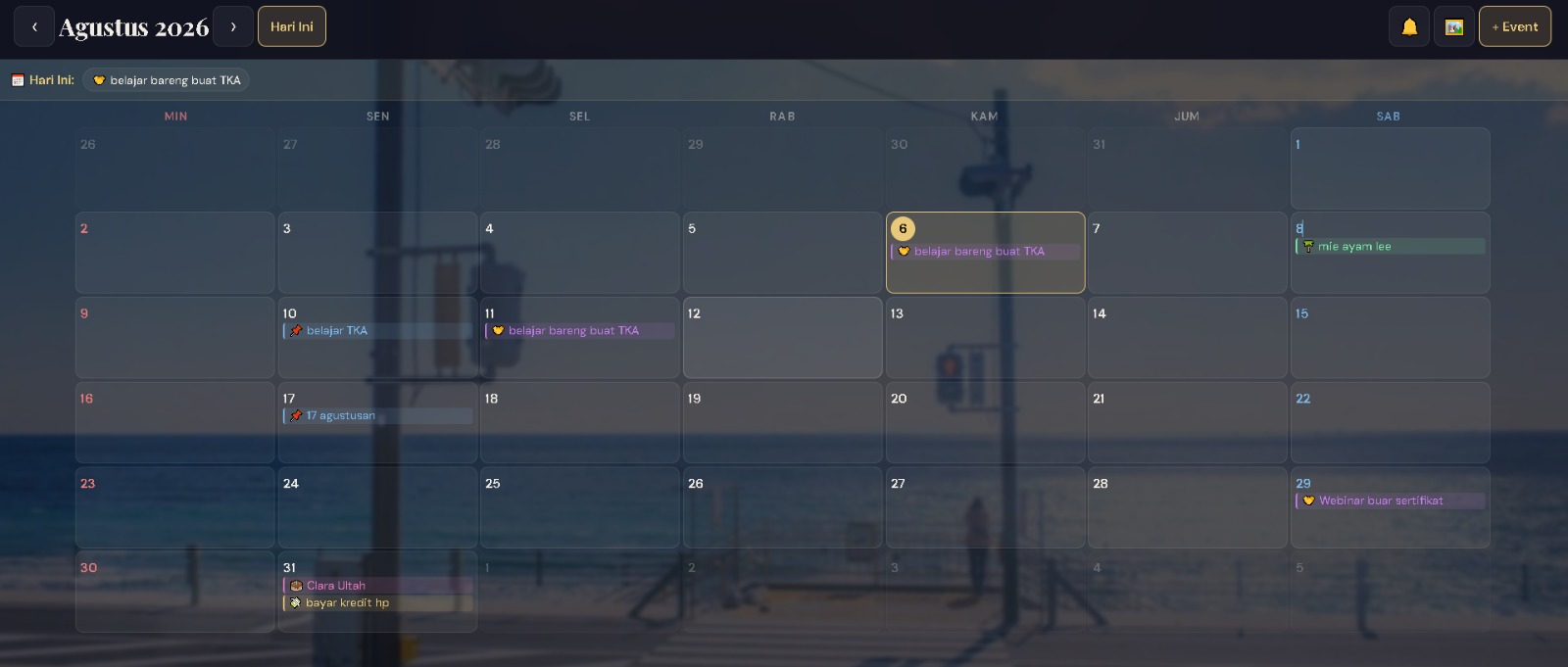 Tampilan Kalender Pengingat